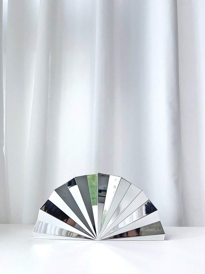 CM-BGS512469 Women Trendy Seoul Style Metallic Striped Asymmetric Clutch Bag - Silver