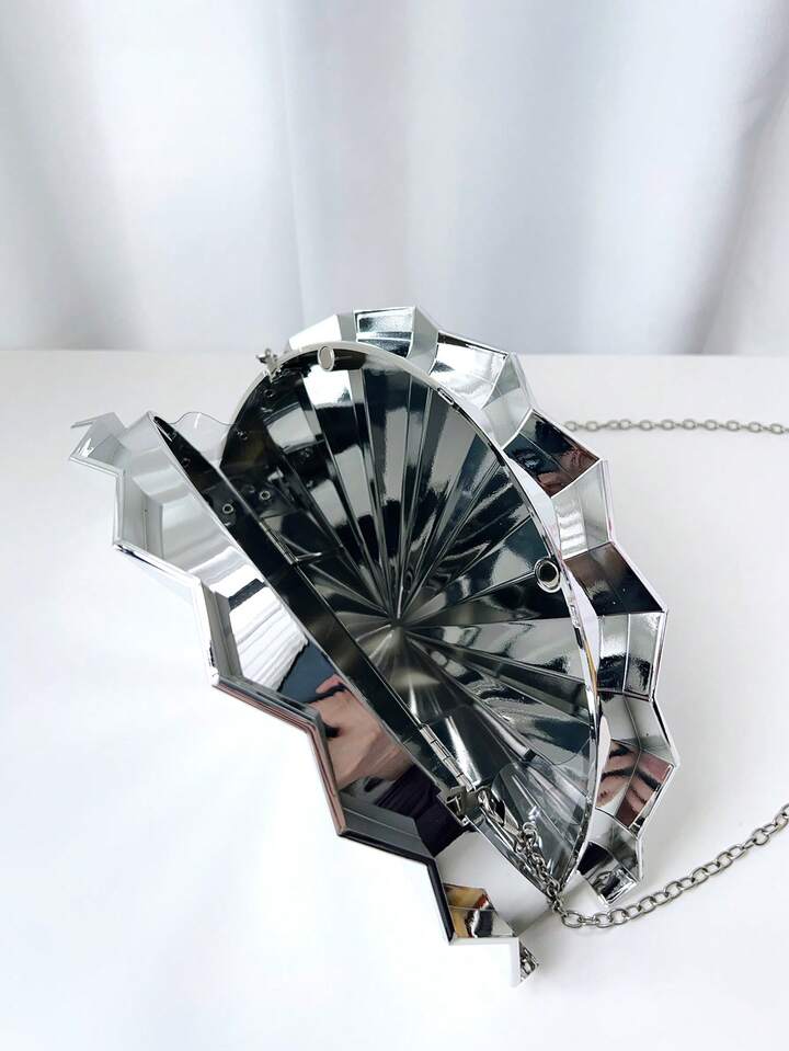 CM-BGS512469 Women Trendy Seoul Style Metallic Striped Asymmetric Clutch Bag - Silver