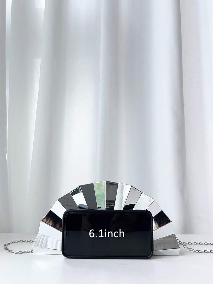 CM-BGS512469 Women Trendy Seoul Style Metallic Striped Asymmetric Clutch Bag - Silver