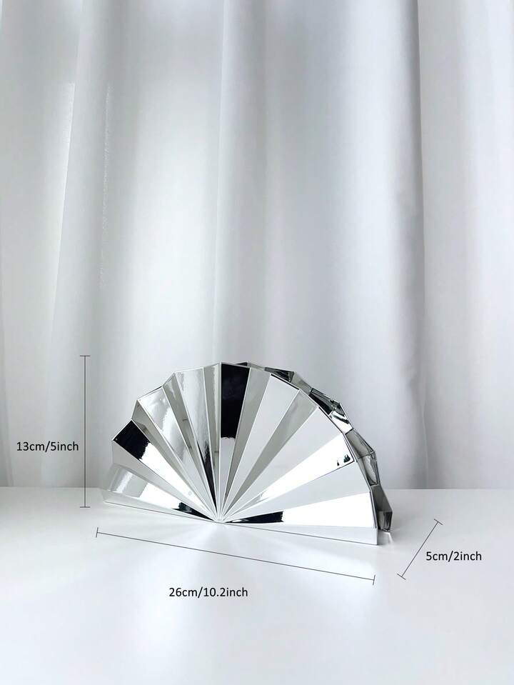 CM-BGS512469 Women Trendy Seoul Style Metallic Striped Asymmetric Clutch Bag - Silver