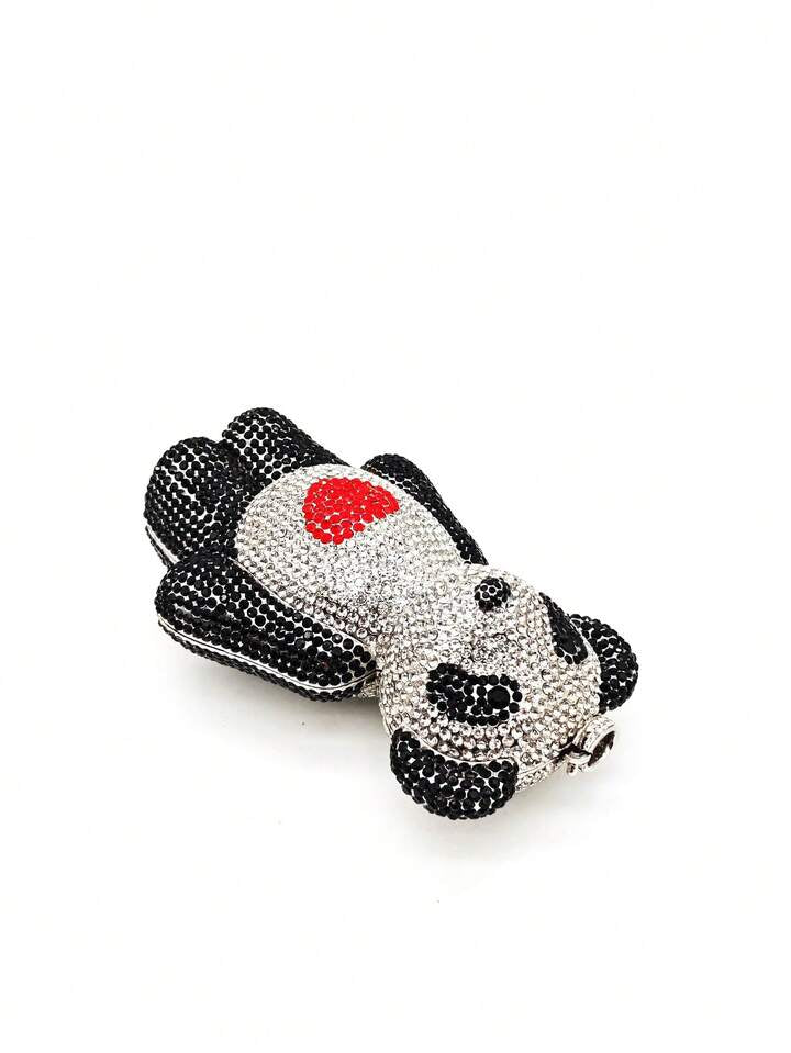 CM-BGS871096 Women Trendy Seoul Style Bear Shaped Rhinestones Crystal Evening Clutch Bag - Black