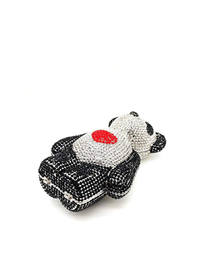 CM-BGS871096 Women Trendy Seoul Style Bear Shaped Rhinestones Crystal Evening Clutch Bag - Black