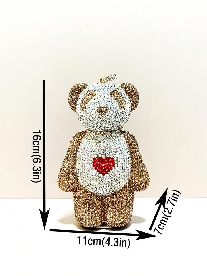 CM-BGS871096 Women Trendy Seoul Style Bear Shaped Rhinestones Crystal Evening Clutch Bag - Black