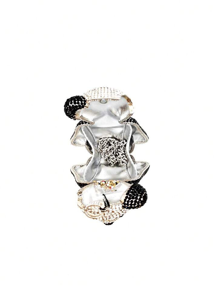 CM-BGS871096 Women Trendy Seoul Style Bear Shaped Rhinestones Crystal Evening Clutch Bag - Black