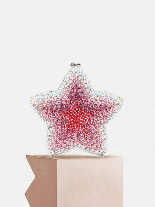 CM-BGS369949 Women Trendy Seoul Style Blingbling Rhinestone Star Shaped Clutch Purse - Baby Pink