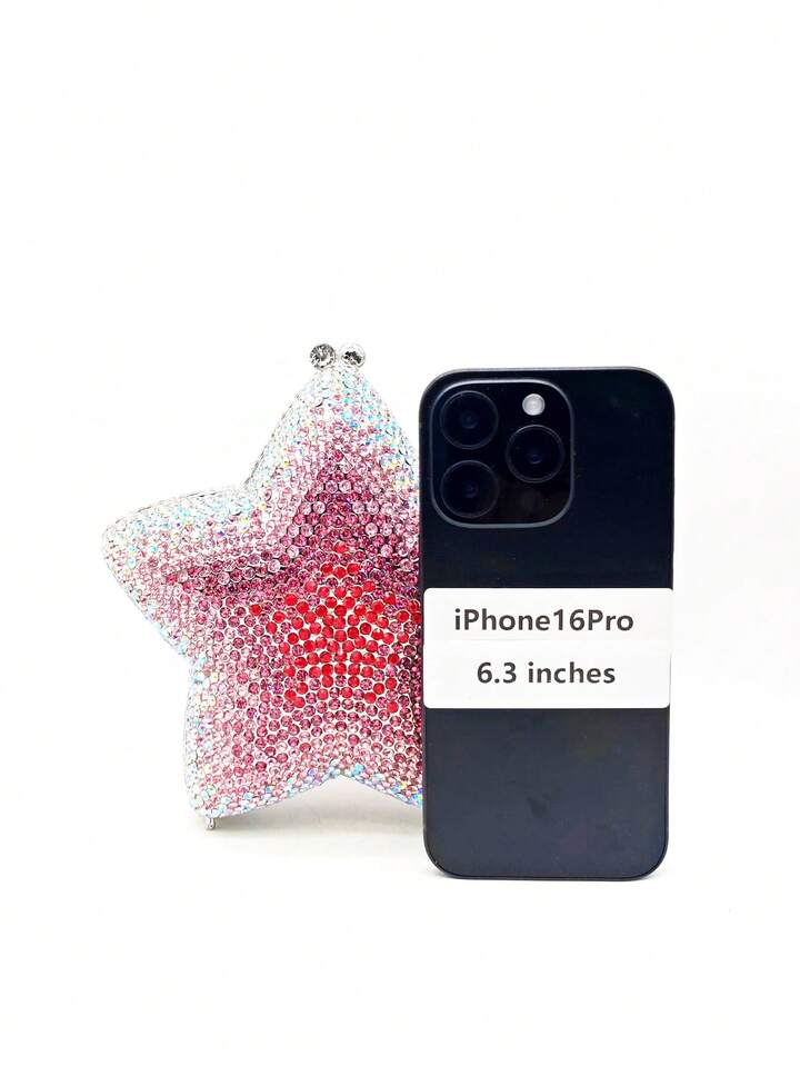CM-BGS369949 Women Trendy Seoul Style Blingbling Rhinestone Star Shaped Clutch Purse - Baby Pink