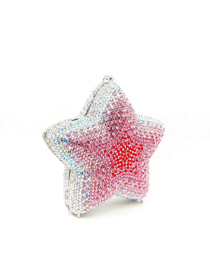 CM-BGS369949 Women Trendy Seoul Style Blingbling Rhinestone Star Shaped Clutch Purse - Baby Pink