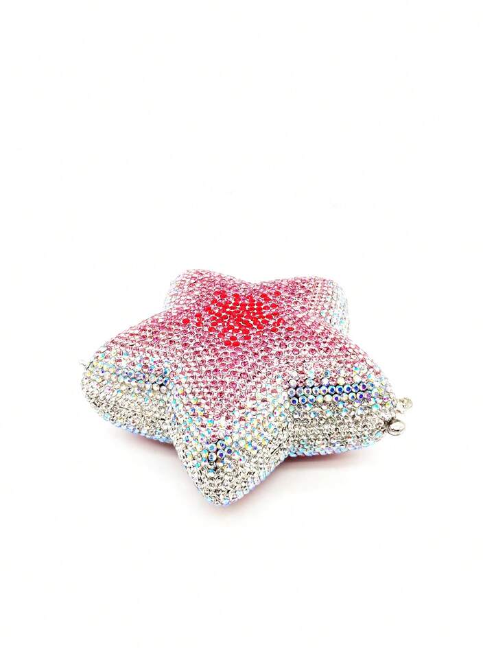 CM-BGS369949 Women Trendy Seoul Style Blingbling Rhinestone Star Shaped Clutch Purse - Baby Pink