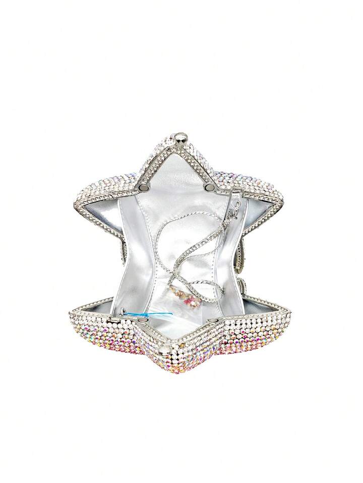 CM-BGS369949 Women Trendy Seoul Style Blingbling Rhinestone Star Shaped Clutch Purse - Baby Pink