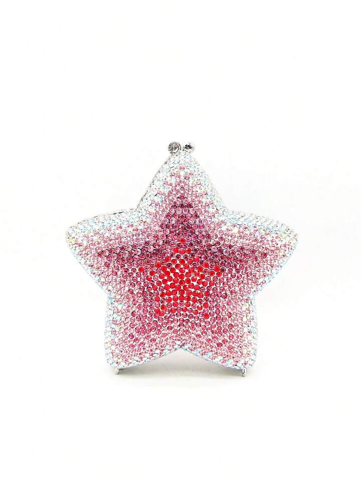 CM-BGS369949 Women Trendy Seoul Style Blingbling Rhinestone Star Shaped Clutch Purse - Baby Pink