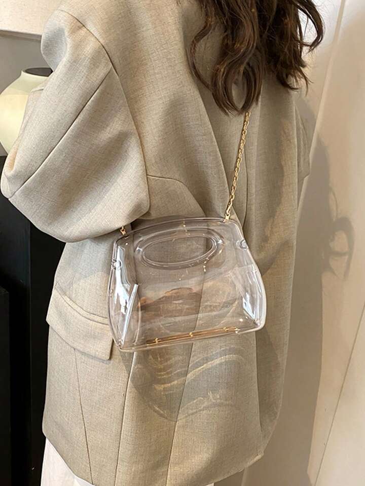 CM-BGS896406 Women Trendy Seoul Style Acrylic Box Transparent Shoulder Bag With Chain