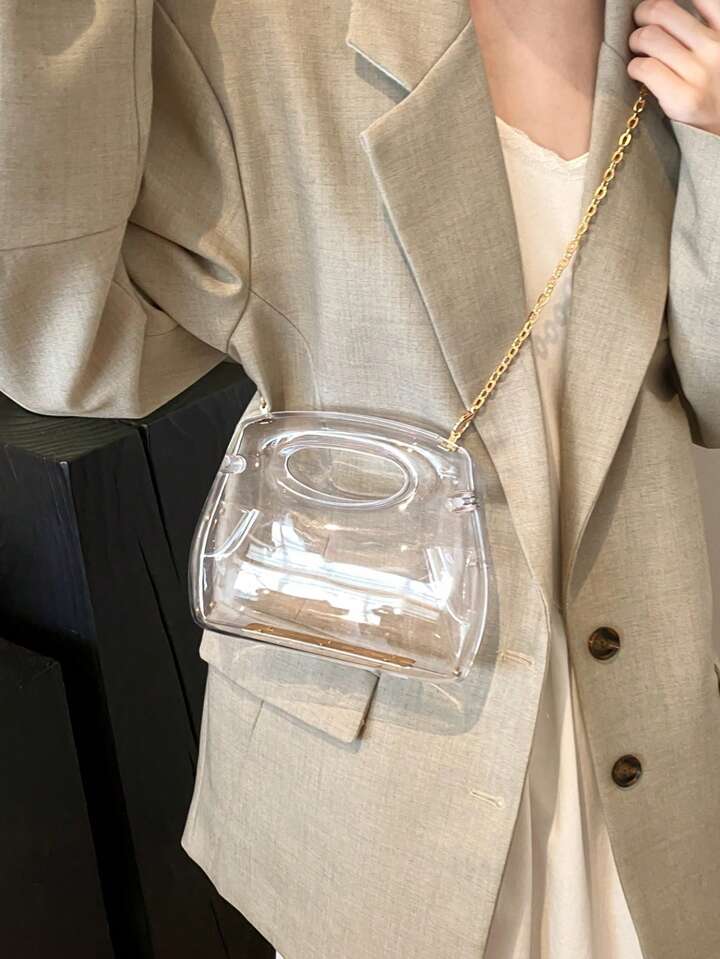 CM-BGS896406 Women Trendy Seoul Style Acrylic Box Transparent Shoulder Bag With Chain