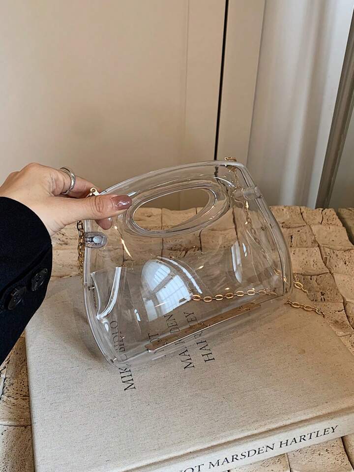 CM-BGS896406 Women Trendy Seoul Style Acrylic Box Transparent Shoulder Bag With Chain