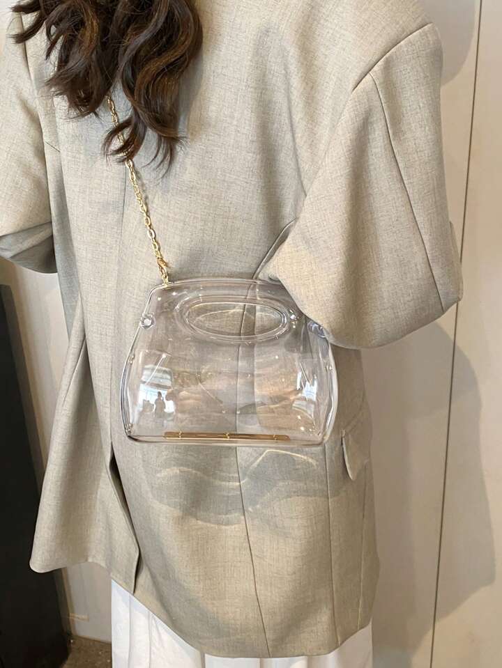 CM-BGS896406 Women Trendy Seoul Style Acrylic Box Transparent Shoulder Bag With Chain