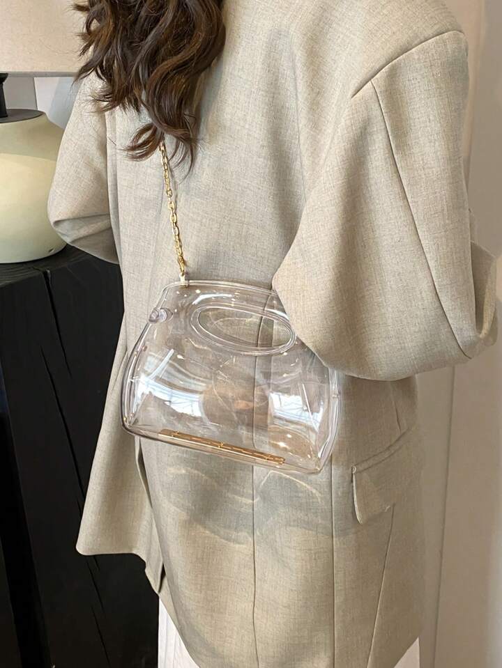 CM-BGS896406 Women Trendy Seoul Style Acrylic Box Transparent Shoulder Bag With Chain