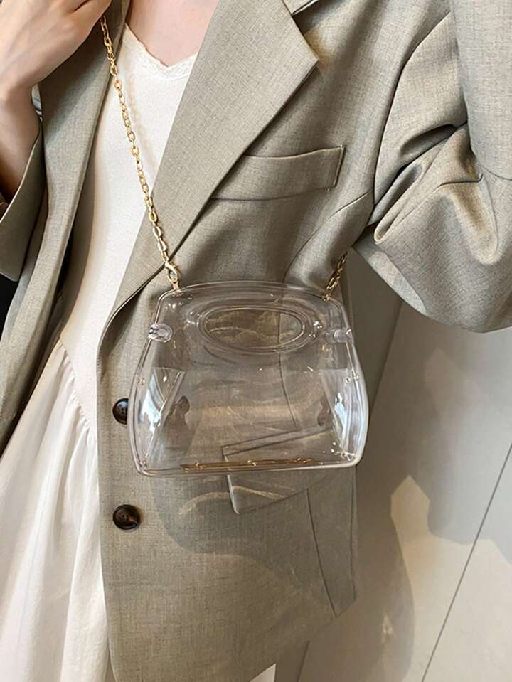 CM-BGS896406 Women Trendy Seoul Style Acrylic Box Transparent Shoulder Bag With Chain