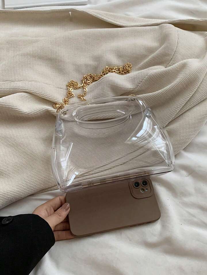 CM-BGS896406 Women Trendy Seoul Style Acrylic Box Transparent Shoulder Bag With Chain