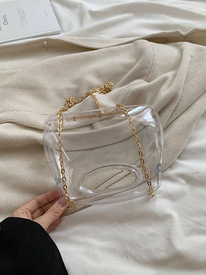 CM-BGS896406 Women Trendy Seoul Style Acrylic Box Transparent Shoulder Bag With Chain