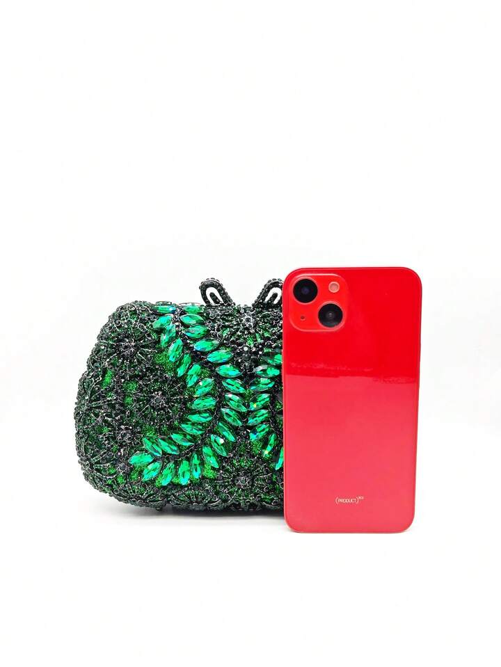 CM-BGS781136 Women Trendy Seoul Style Multicolor Floral Design Crystal Clutch Bag - Dark Green