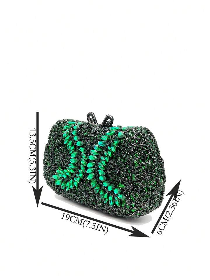 CM-BGS781136 Women Trendy Seoul Style Multicolor Floral Design Crystal Clutch Bag - Dark Green
