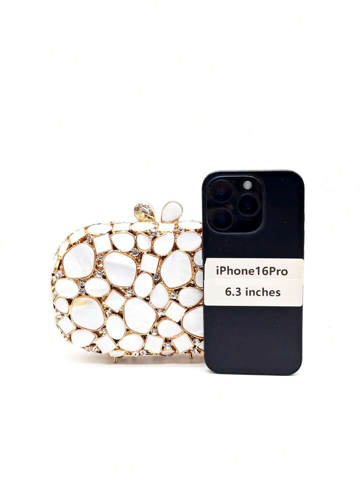 CM-BGS154044 Womn Trendy Seoul Style Faux Shell Crystal Handmade Evening Clutch Handbag - Gold