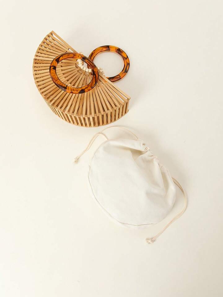 CM-BGS387662 Women Trendy Seoul Style Acrylic Hollow Out Bamboo Design Beach Bag With Drawstring Inner Bag