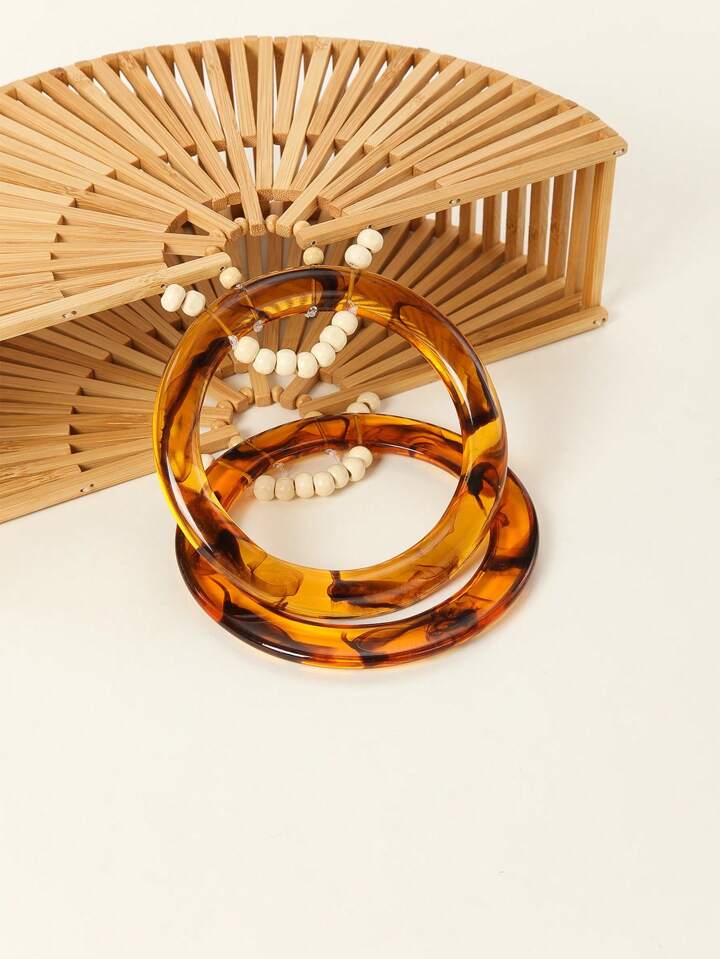 CM-BGS387662 Women Trendy Seoul Style Acrylic Hollow Out Bamboo Design Beach Bag With Drawstring Inner Bag