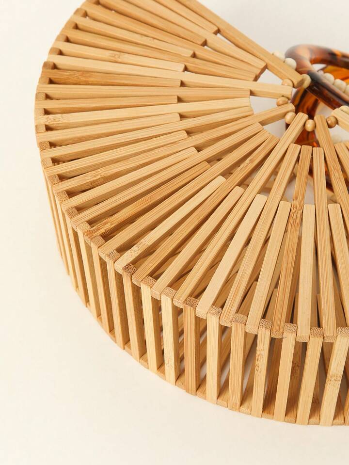 CM-BGS387662 Women Trendy Seoul Style Acrylic Hollow Out Bamboo Design Beach Bag With Drawstring Inner Bag