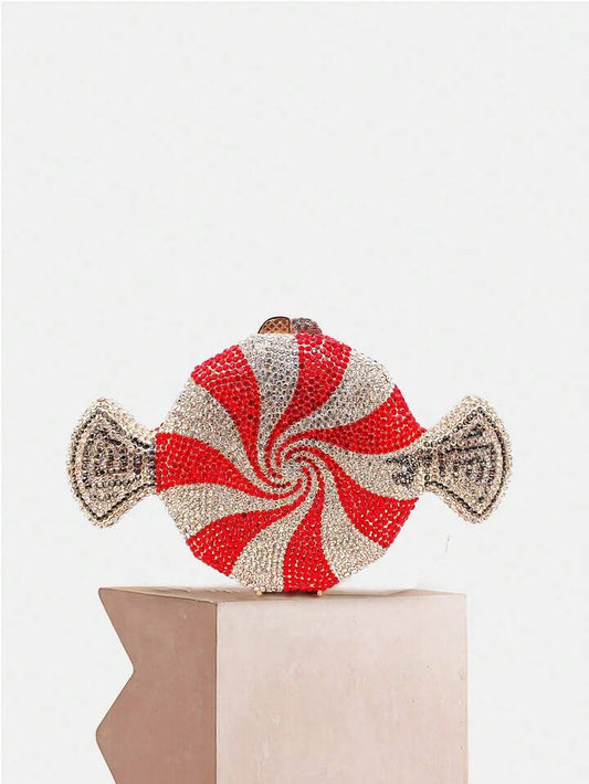 CM-BGS739453 Women Trendy Seoul Style Rhinestone Novelty Candy Shaped Crystal Evening Bag - Red