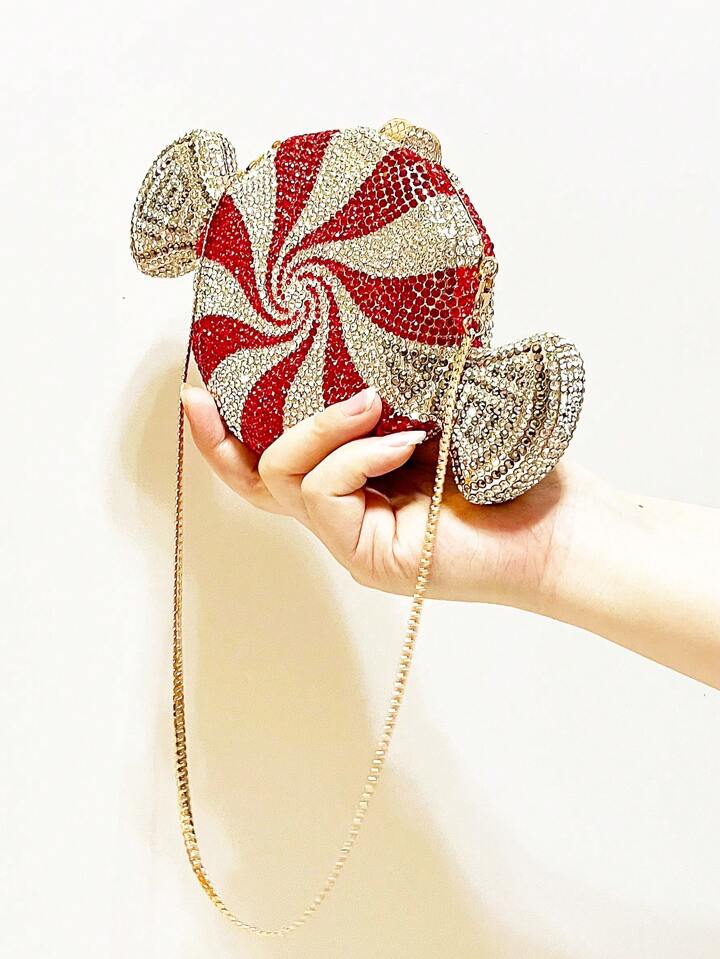 CM-BGS739453 Women Trendy Seoul Style Rhinestone Novelty Candy Shaped Crystal Evening Bag - Red