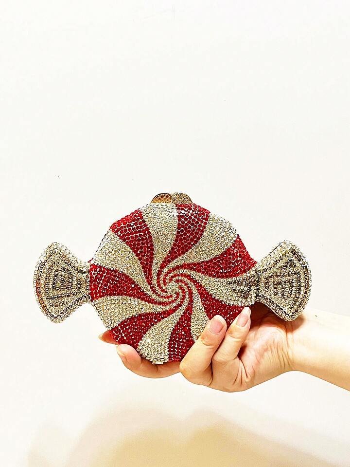 CM-BGS739453 Women Trendy Seoul Style Rhinestone Novelty Candy Shaped Crystal Evening Bag - Red