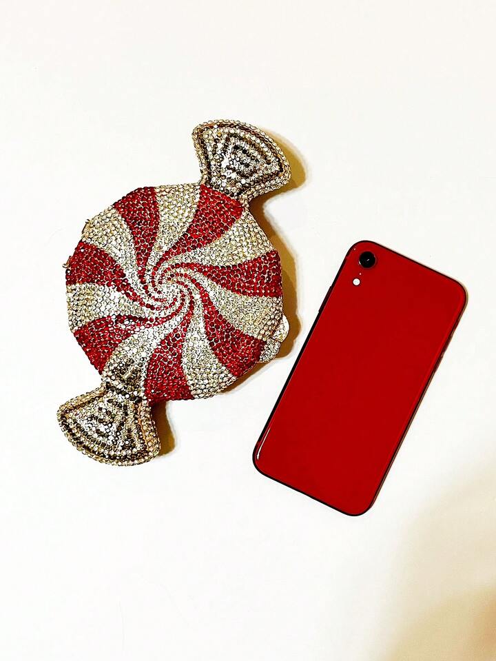 CM-BGS739453 Women Trendy Seoul Style Rhinestone Novelty Candy Shaped Crystal Evening Bag - Red