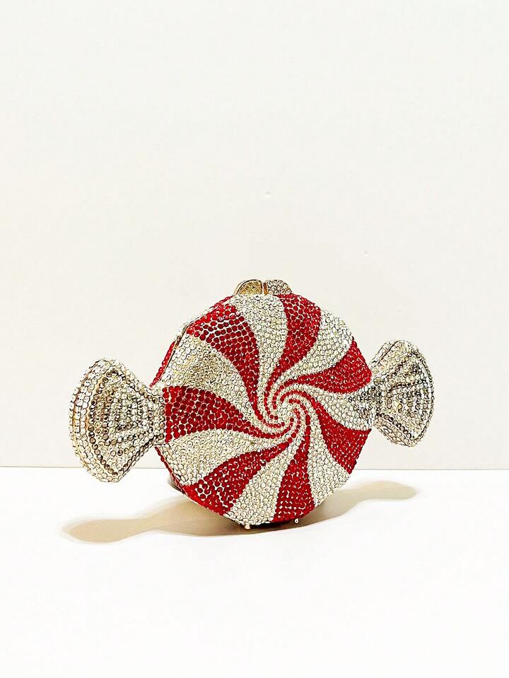 CM-BGS739453 Women Trendy Seoul Style Rhinestone Novelty Candy Shaped Crystal Evening Bag - Red