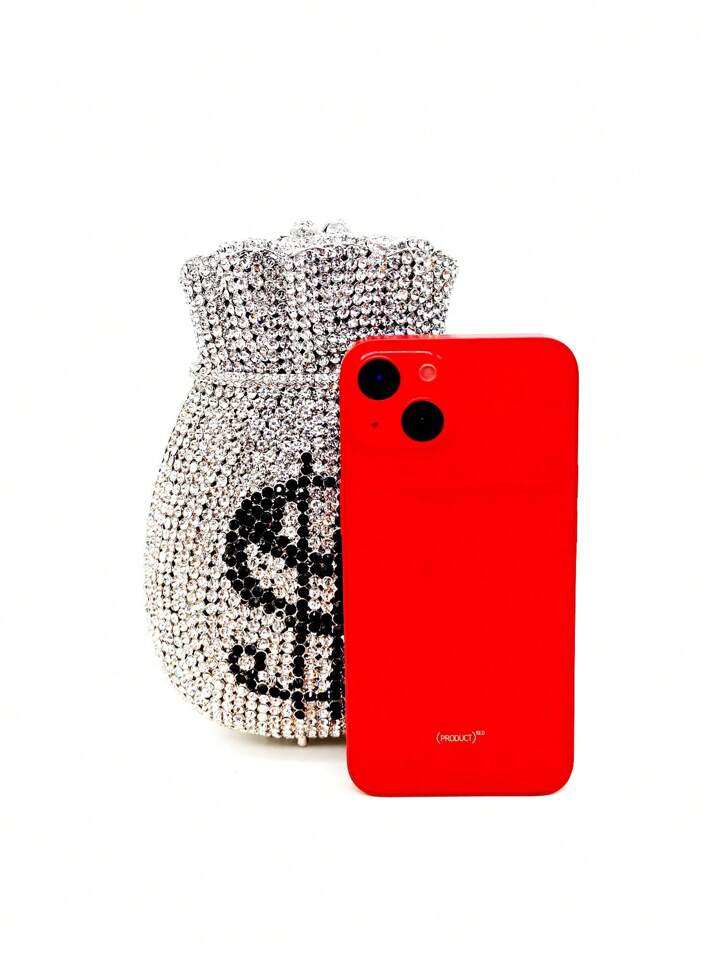 CM-BGS854223 Women Trendy Seoul Style Hollow Metal Crystal Money Pouch Shaped Evening Bag - Silver