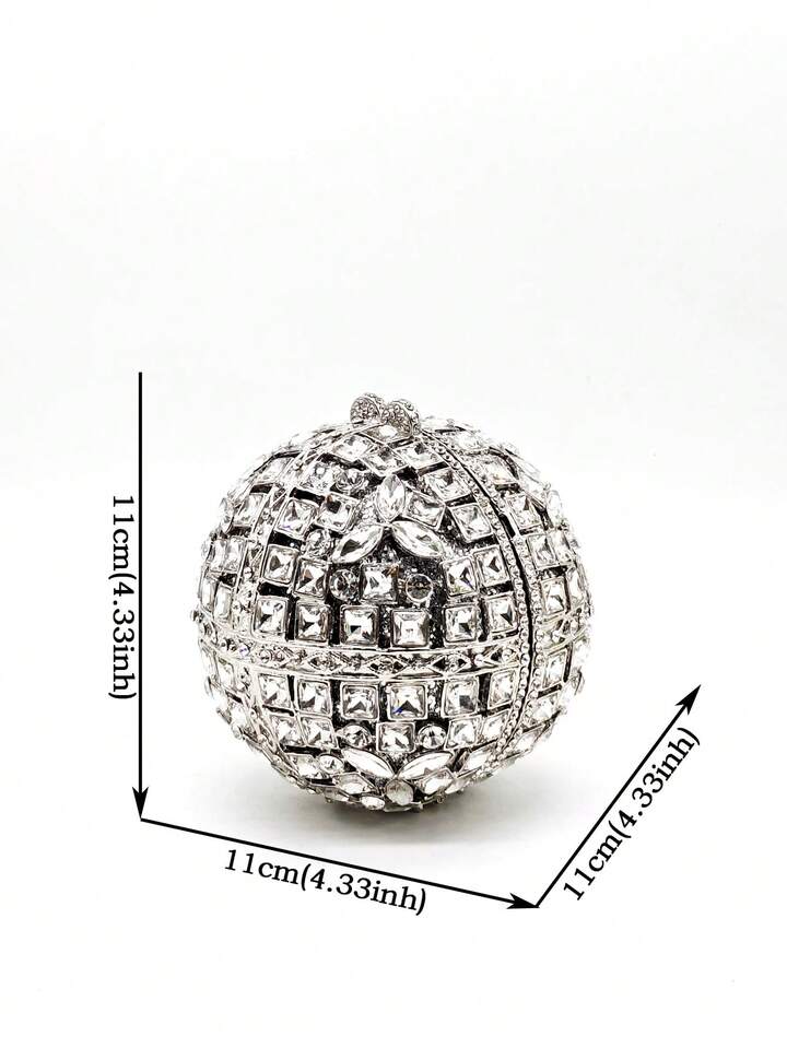 CM-BGS455581 Women Trendy Seoul Style Rhinestone Crystal Ball Shaped Evening Clutch Bag With Chain - Silver