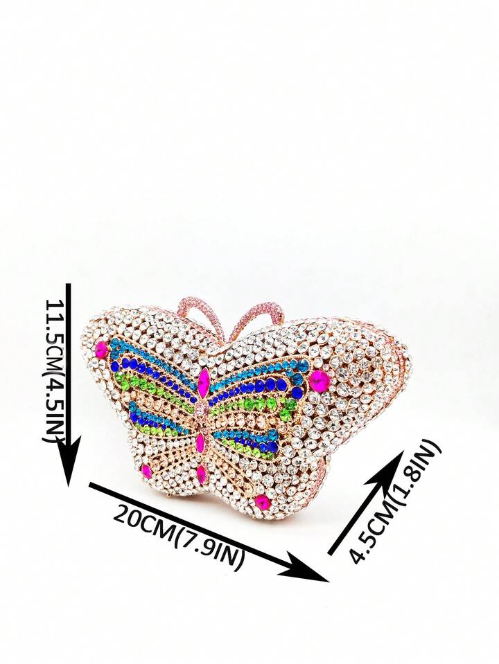 CM-BGS164955 Women Trendy Seoul Style Butterfly Rhinestone Crystal Clutch Bag With Chain Strap