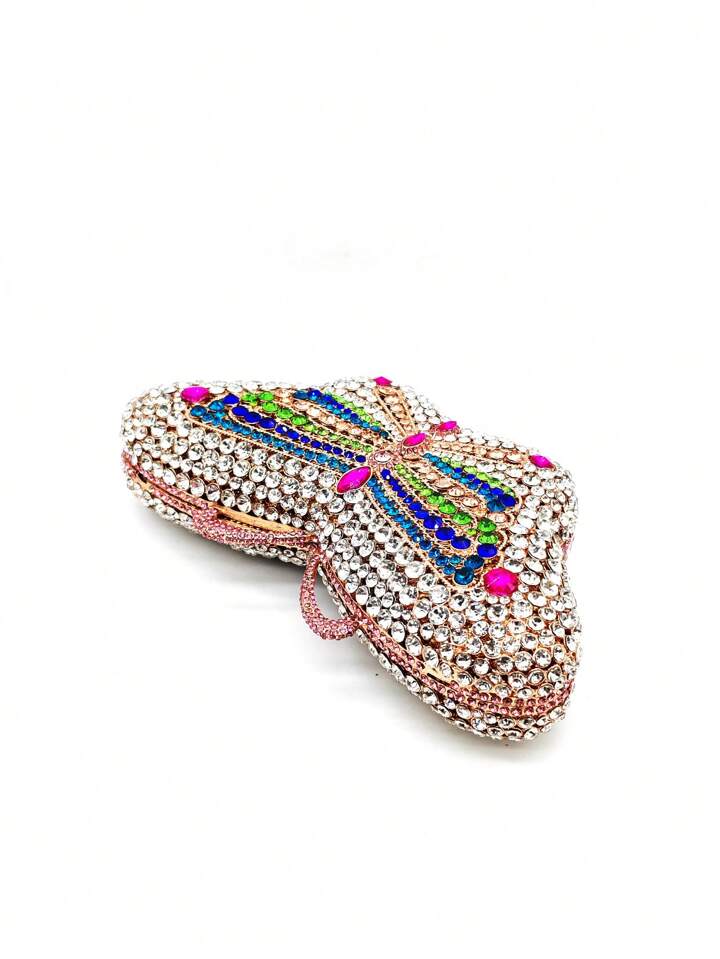 CM-BGS164955 Women Trendy Seoul Style Butterfly Rhinestone Crystal Clutch Bag With Chain Strap