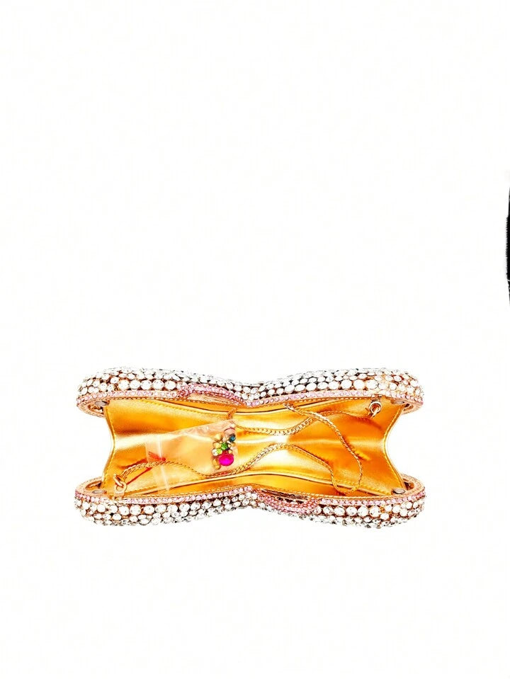 CM-BGS164955 Women Trendy Seoul Style Butterfly Rhinestone Crystal Clutch Bag With Chain Strap