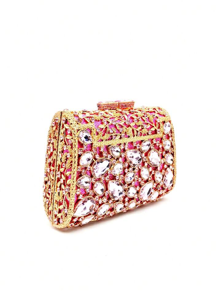 CM-BGS787648 Women Trendy Seoul Style Glitter Bling Crystal Rhinestone Glass Clutch Handbag - Pink