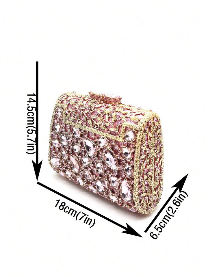 CM-BGS787648 Women Trendy Seoul Style Glitter Bling Crystal Rhinestone Glass Clutch Handbag - Pink
