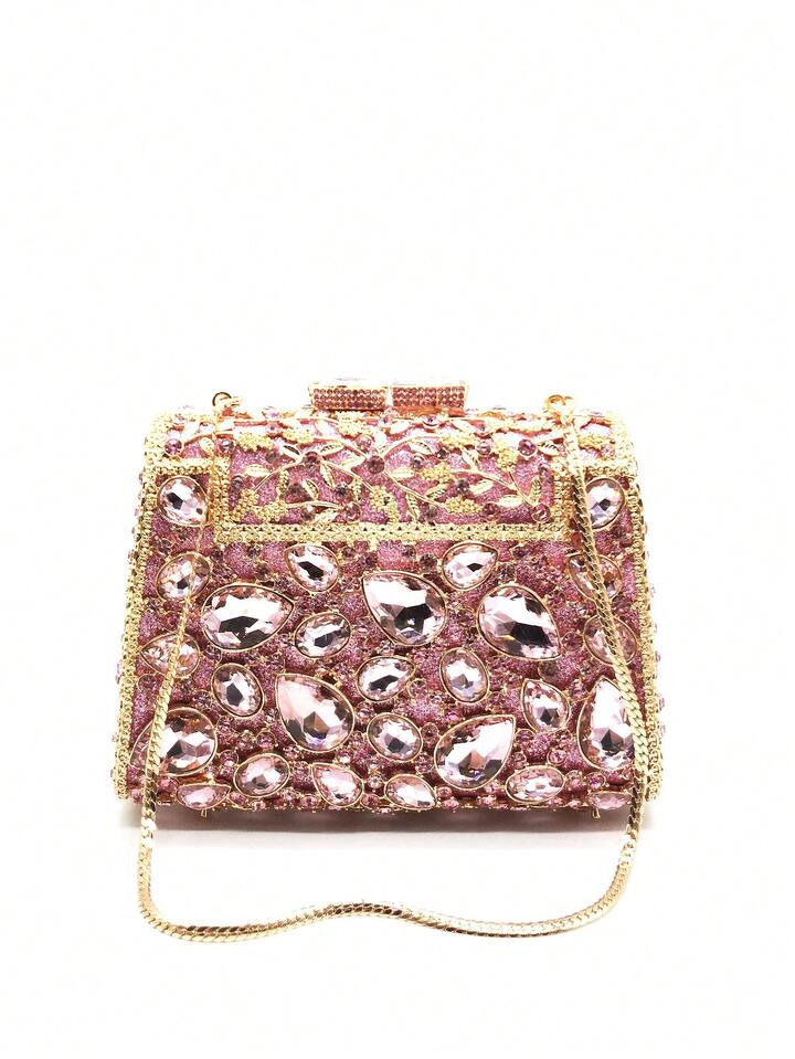 CM-BGS787648 Women Trendy Seoul Style Glitter Bling Crystal Rhinestone Glass Clutch Handbag - Pink