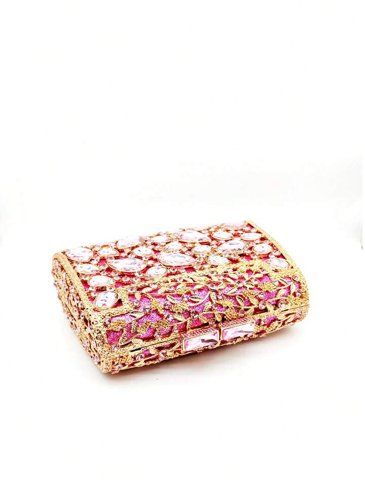 CM-BGS787648 Women Trendy Seoul Style Glitter Bling Crystal Rhinestone Glass Clutch Handbag - Pink