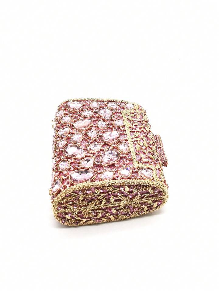 CM-BGS787648 Women Trendy Seoul Style Glitter Bling Crystal Rhinestone Glass Clutch Handbag - Pink