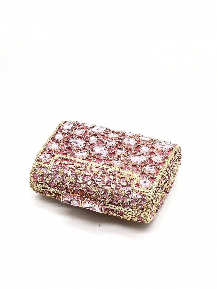 CM-BGS787648 Women Trendy Seoul Style Glitter Bling Crystal Rhinestone Glass Clutch Handbag - Pink