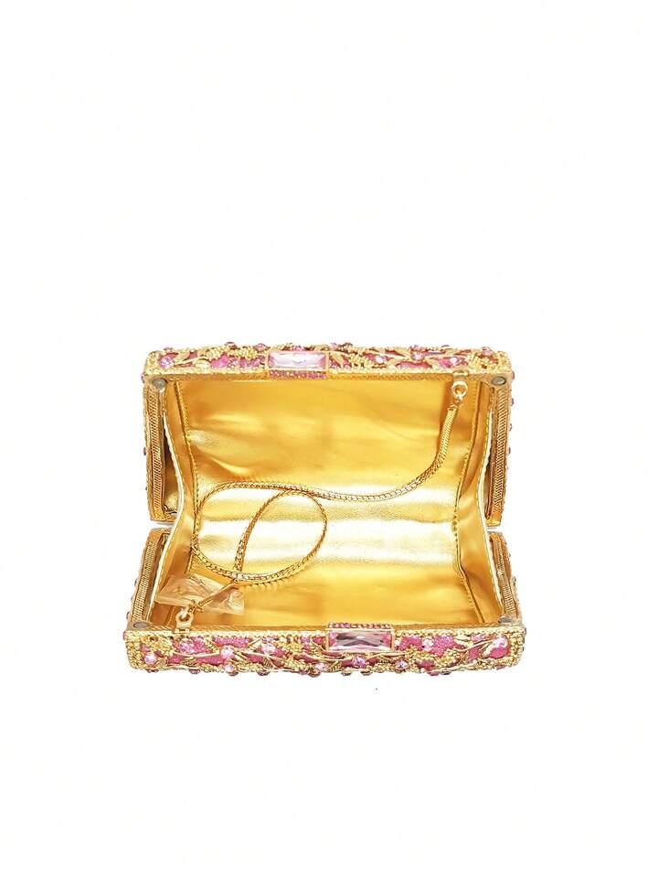 CM-BGS787648 Women Trendy Seoul Style Glitter Bling Crystal Rhinestone Glass Clutch Handbag - Pink