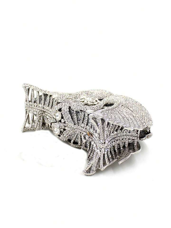 CM-BGS844441 Women Trendy Seoul Style Swan Design Rhinestone Crystal Evening Purse - Silver