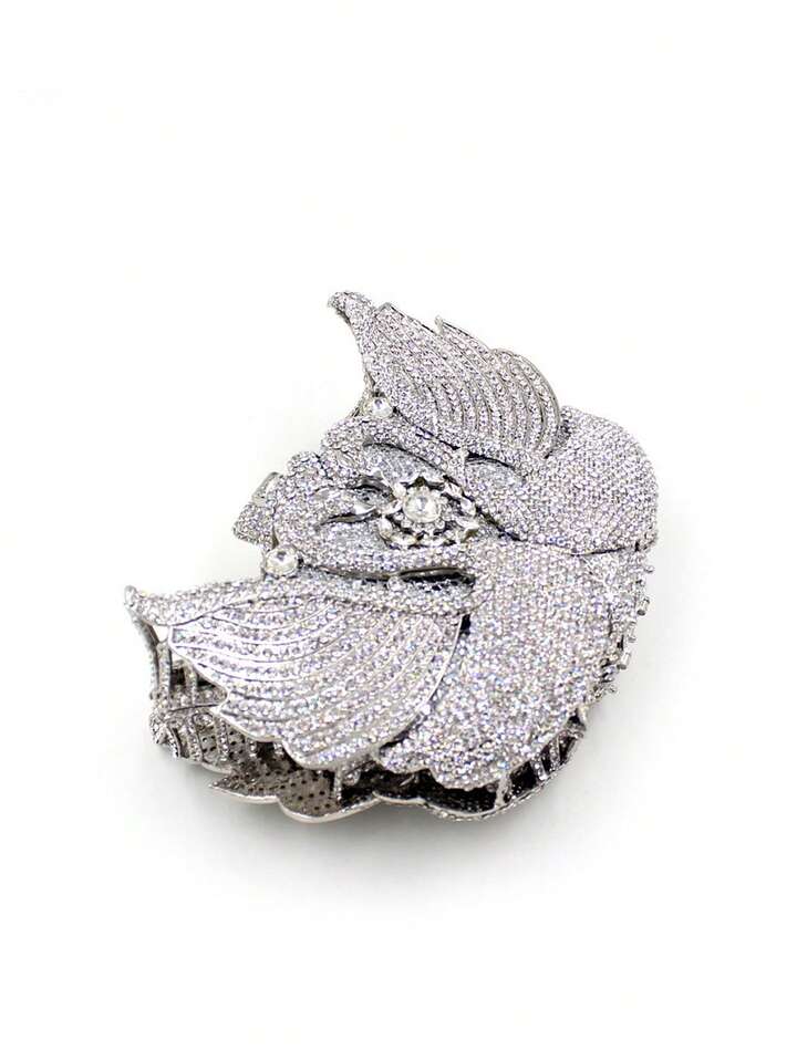 CM-BGS844441 Women Trendy Seoul Style Swan Design Rhinestone Crystal Evening Purse - Silver
