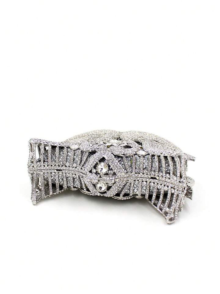 CM-BGS844441 Women Trendy Seoul Style Swan Design Rhinestone Crystal Evening Purse - Silver