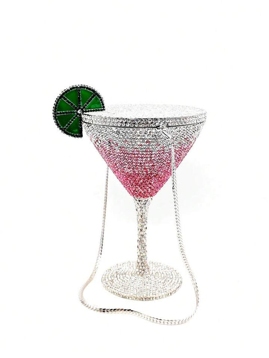CM-BGS919331 Women Trendy Seoul Style Crystal Clutches Cocktail Cup Design Evening Bag - Pink