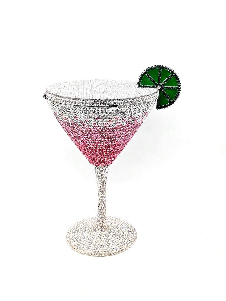 CM-BGS919331 Women Trendy Seoul Style Crystal Clutches Cocktail Cup Design Evening Bag - Pink